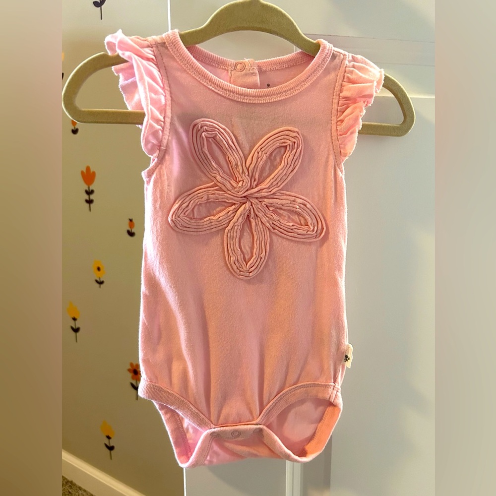 Burt's Bees Baby Girls, Short Sleeve One-Piece Cloud Flower Bodysuit 0-3 M